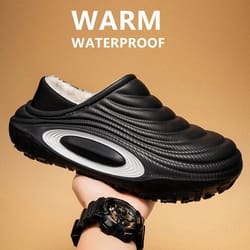 men warm cotton plush waterproof slippers indoor and outdoor