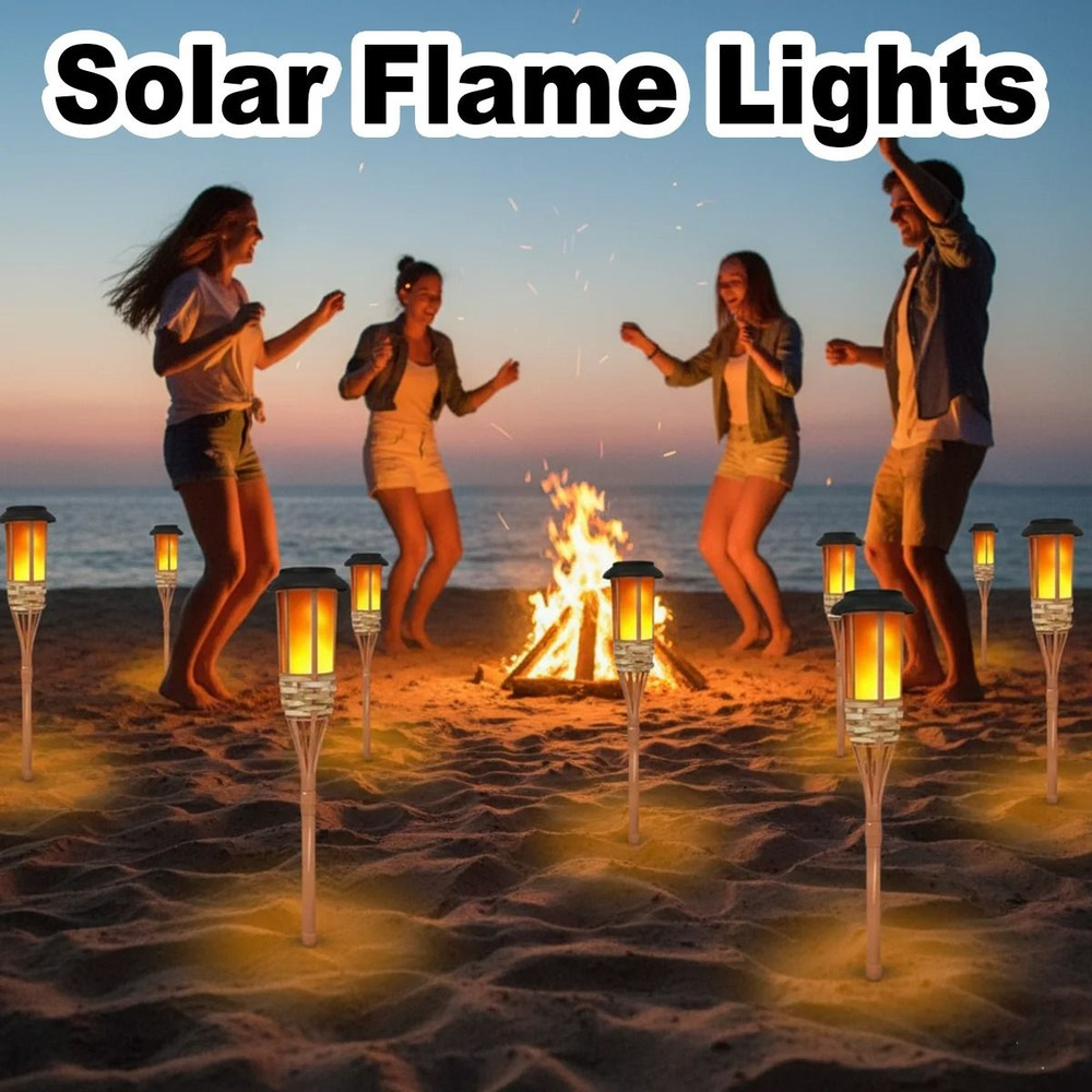 Solar Flickering Flame Torch Light For Backyard Bamboo Garden Decor 0