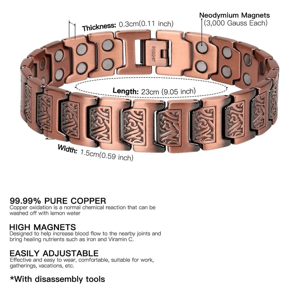 Pure Copper Magnetic Bracelet For Men With Adjustable Sizing Tool 1