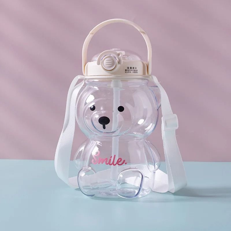 Cute Bear Large Capacity Water Bottle 1000ml Durable Kawaii Drink Tumbler 7