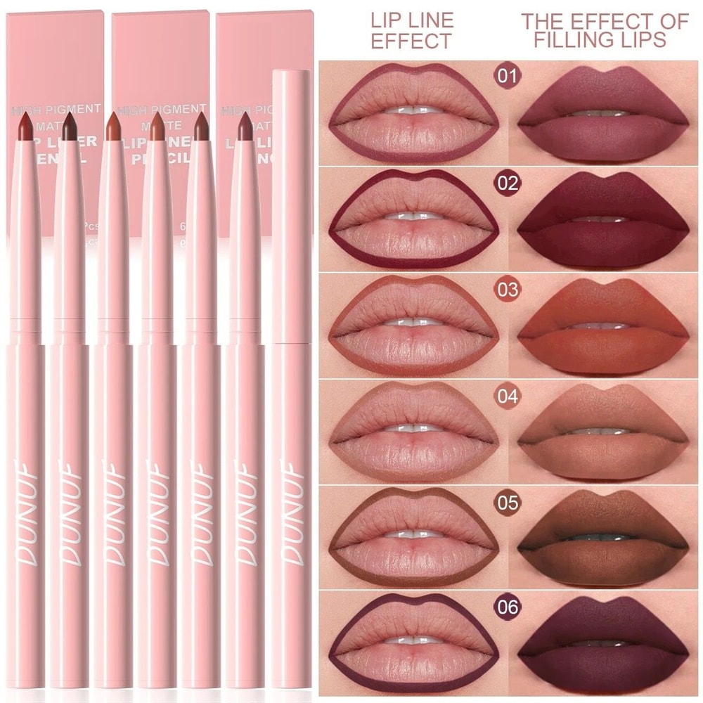 Long Lasting Waterproof Lip Liner Pen Set 6 Pieces For Precise Color Makeup 8