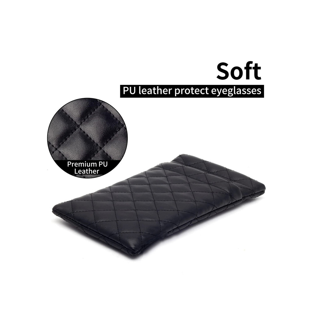 Double Layer Portable Squeeze Glasses Case Soft PU Leather Storage Bag 4