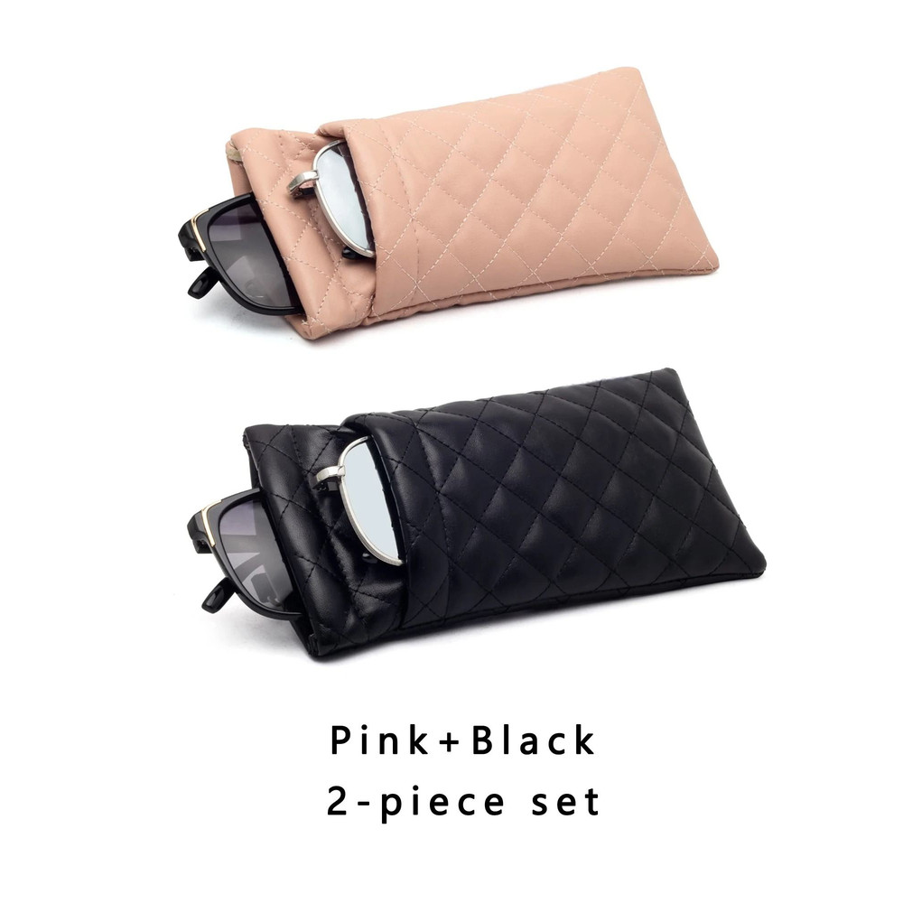 Double Layer Portable Squeeze Glasses Case Soft PU Leather Storage Bag 10