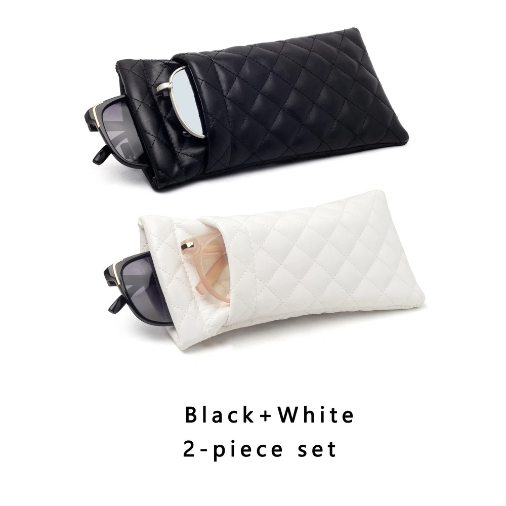 Double Layer Portable Squeeze Glasses Case Soft PU Leather Storage Bag 8