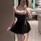 Pleated Mini Dress For Women Smooth Stretchy Slip Dress With Ruffled Skirt 0