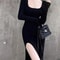 Elegant Side Slit Long Sleeve Bodycon Dress For Women 3