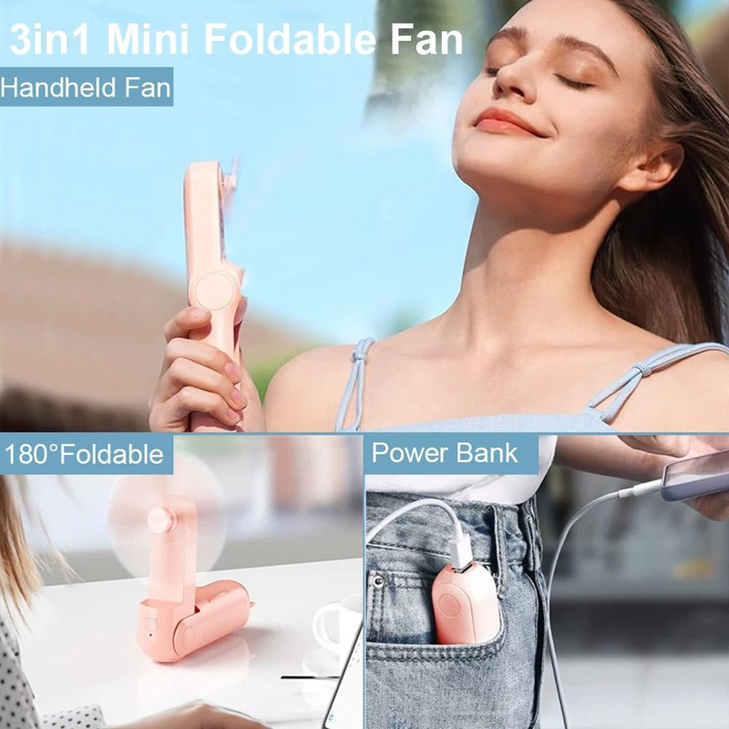 Portable USB Rechargeable Foldable Mini Fan With Built In Power Bank 1