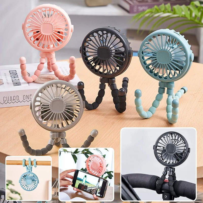 4 In 1 Octopus Shape Rechargeable Mini Fan With Flexible Legs And Night Light 0
