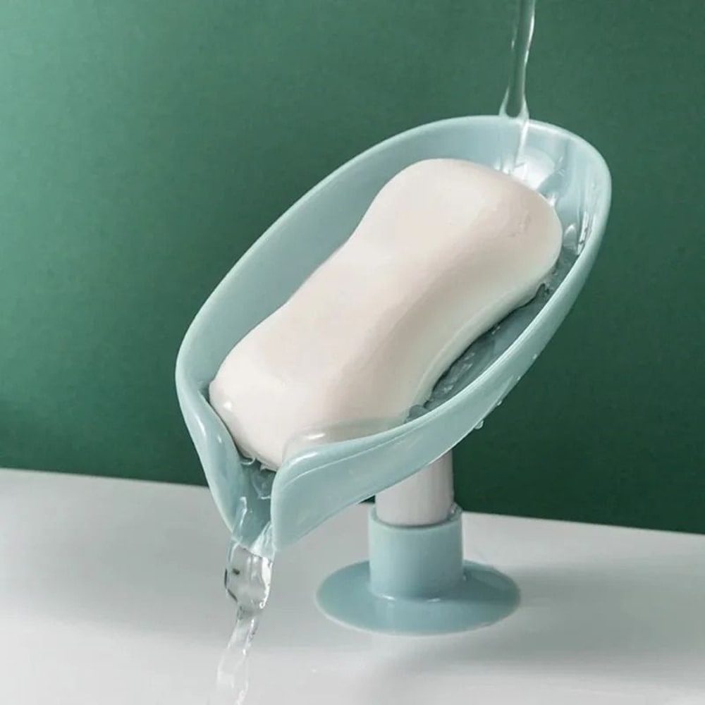Leaf Shaped Drain Soap Holder With Suction Cup Base 1