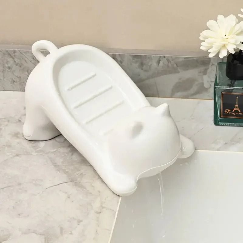 Cute Cartoon Cat Soap Dish With Drainage For Bathroom And Kitchen 2