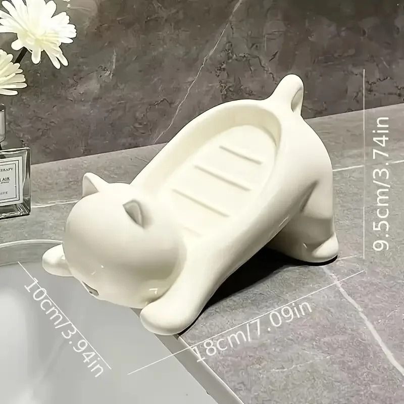 Cute Cartoon Cat Soap Dish With Drainage For Bathroom And Kitchen 3