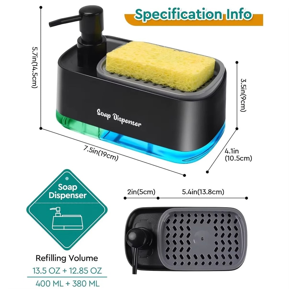 Hand And Dish Soap Dispenser Set With Built In Sponge Holder 4