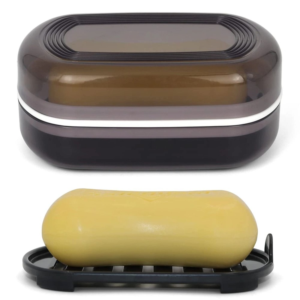 Portable Bathroom Soap Holder With Covered Double Layer Bamboo Storage 0