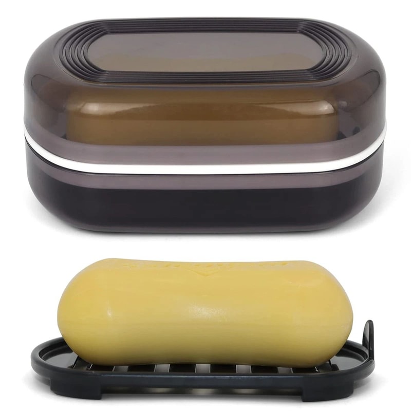 Portable Bathroom Soap Holder With Covered Double Layer Bamboo Storage 0