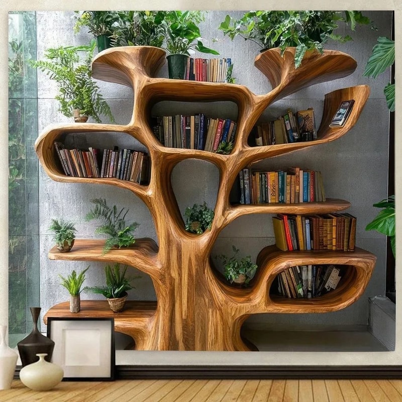 Tree Bookshelf Tapestry For Reading Nooks And Home Decor 0