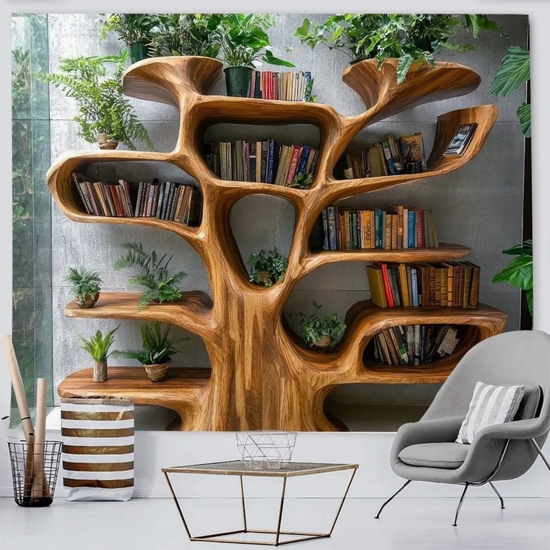 Tree Bookshelf Tapestry For Reading Nooks And Home Decor 1
