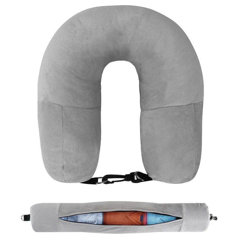 Travel Neck Pillow With Fillable Clothing Insert And Velvet Cover 8