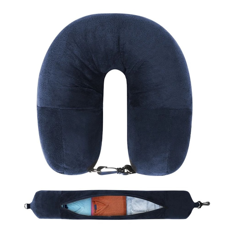 Travel Neck Pillow With Fillable Clothing Insert And Velvet Cover 13