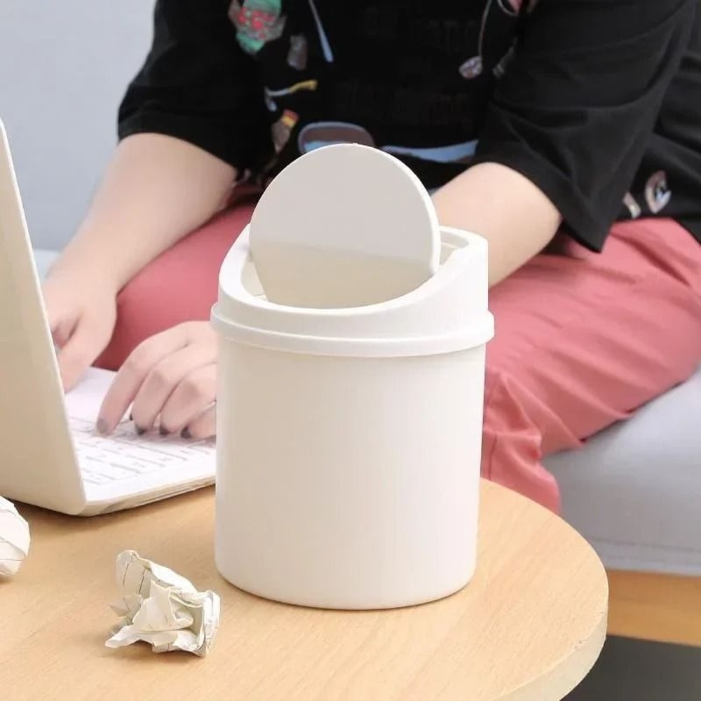 Mini Desktop Trash Bin With Swing Cover 1
