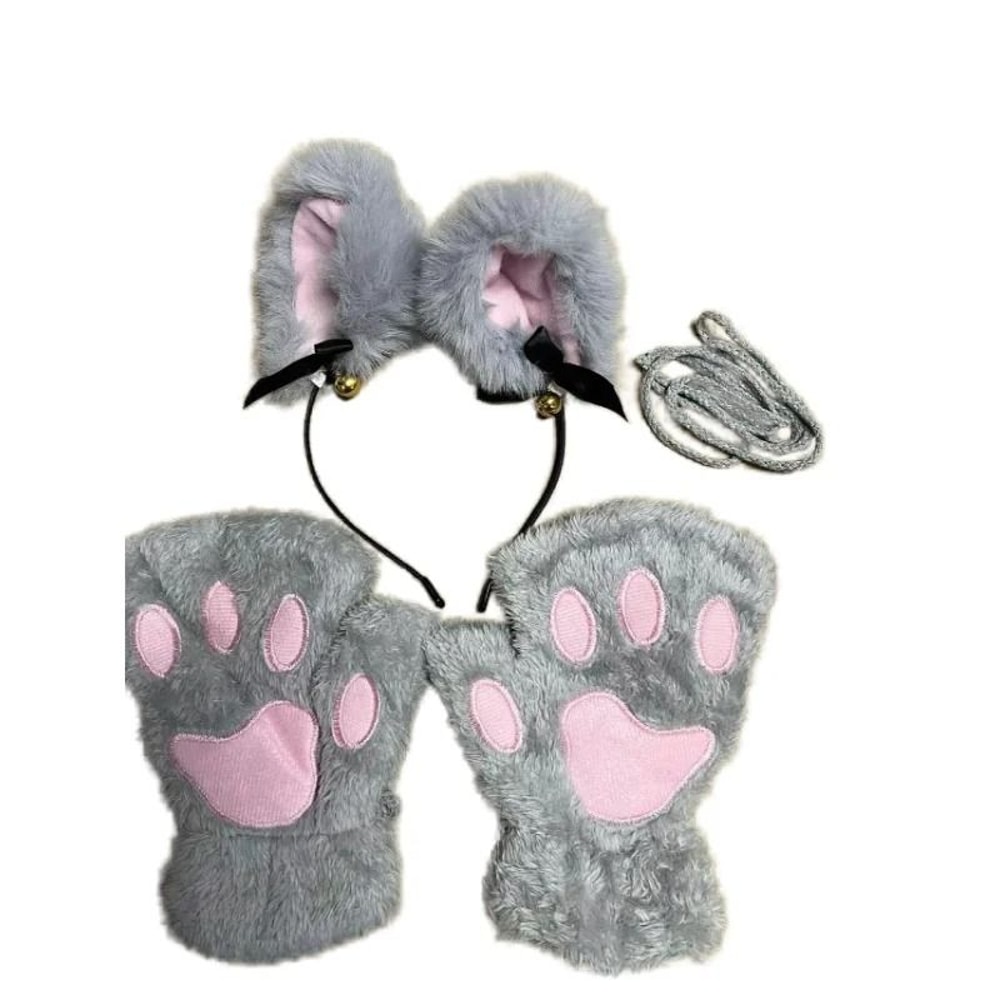Adorable Cat Paw Gloves And Ear Headwear Set For Cute Winter Style 11