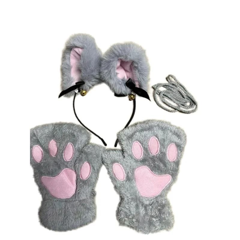 Adorable Cat Paw Gloves And Ear Headwear Set For Cute Winter Style 11