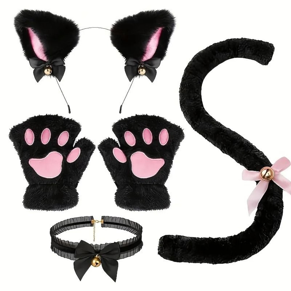 Adorable Cat Paw Gloves And Ear Headwear Set For Cute Winter Style 1