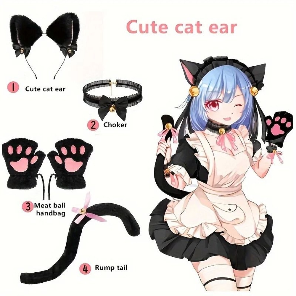 Adorable Cat Paw Gloves And Ear Headwear Set For Cute Winter Style 3