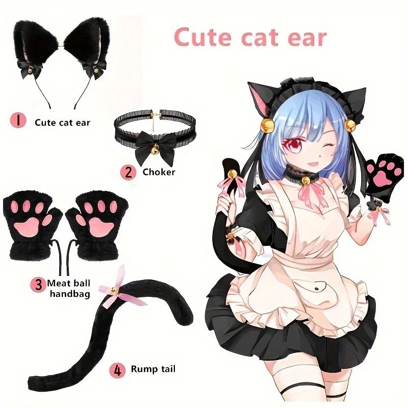 Adorable Cat Paw Gloves And Ear Headwear Set For Cute Winter Style 3