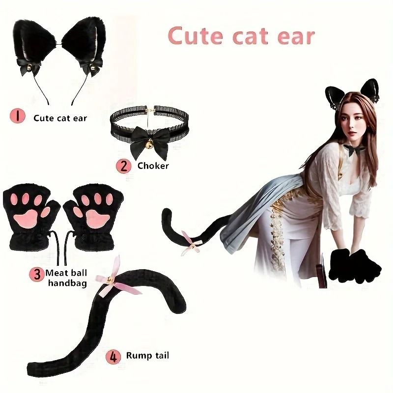 Adorable Cat Paw Gloves And Ear Headwear Set For Cute Winter Style 5