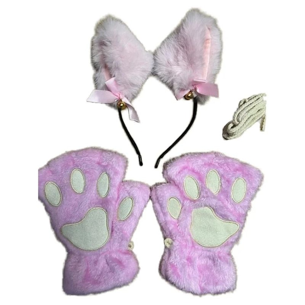 Adorable Cat Paw Gloves And Ear Headwear Set For Cute Winter Style 6