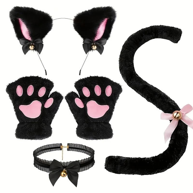 Adorable Cat Paw Gloves And Ear Headwear Set For Cute Winter Style 8