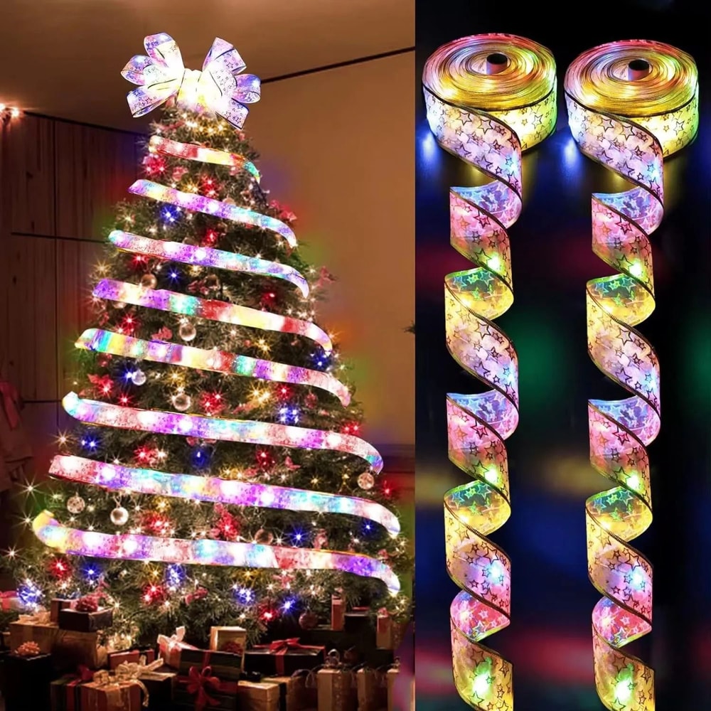 Festive Ribbon Fairy Light String For Christmas Holiday Decoration 0