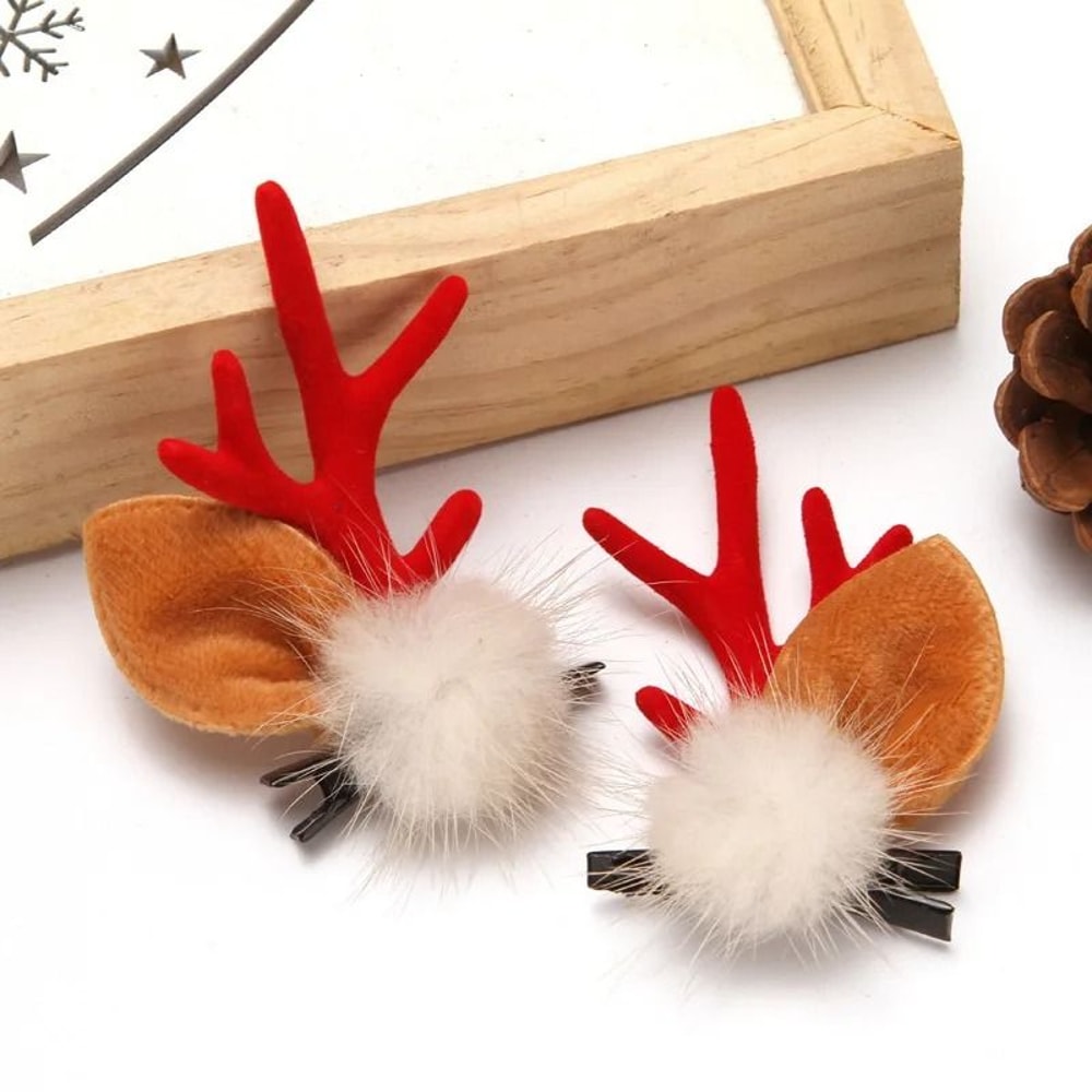 Festive Reindeer Antlers Hair Clip Set 7