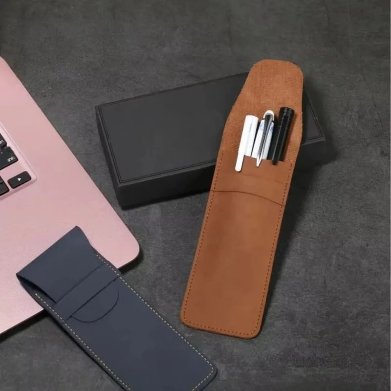 Vintage Frosted PU Leather Double Pen Case Set 3