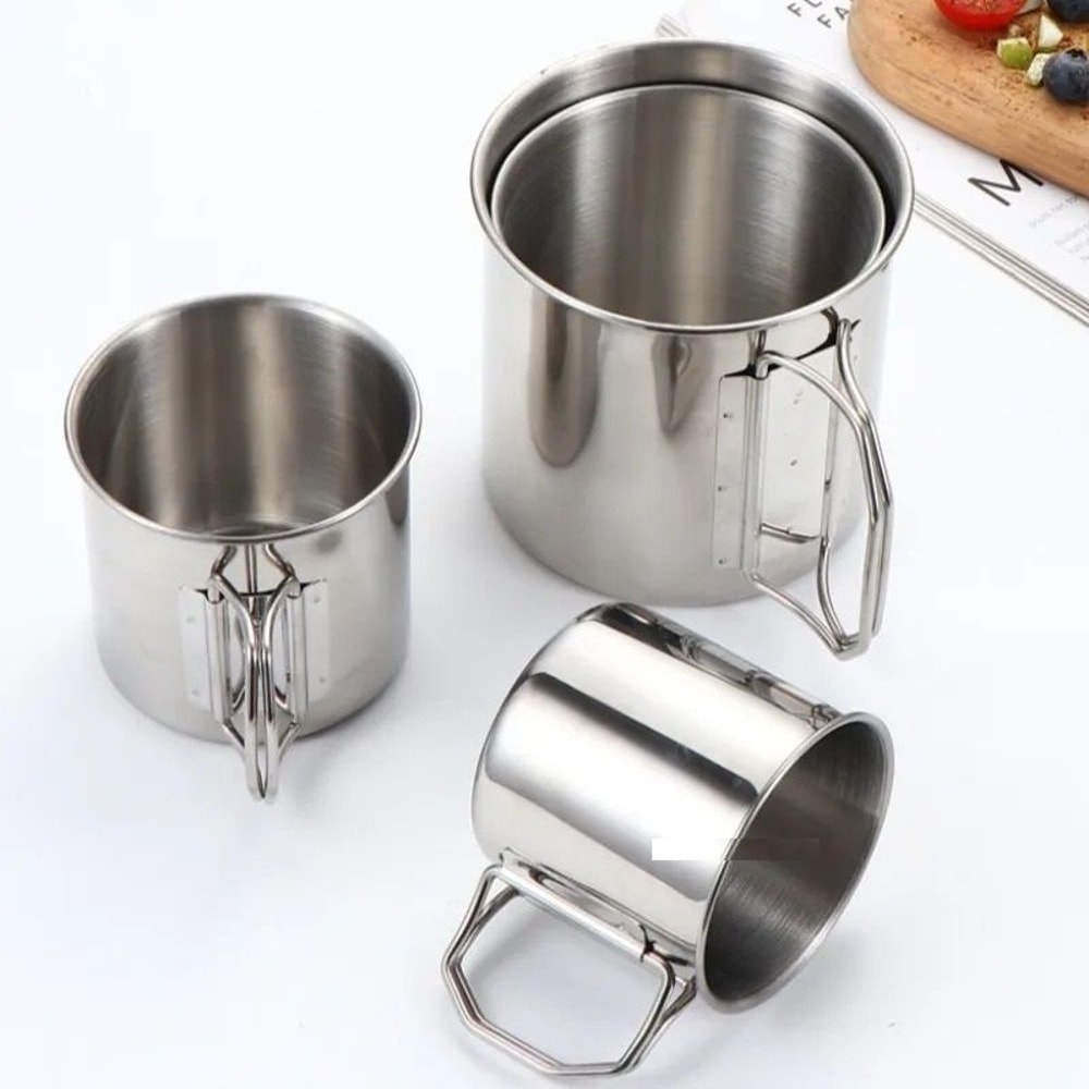 Stainless Steel Camping Cup With Foldable Handle 2