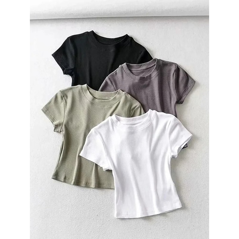 Short Sleeve O Neck Crop Top 0