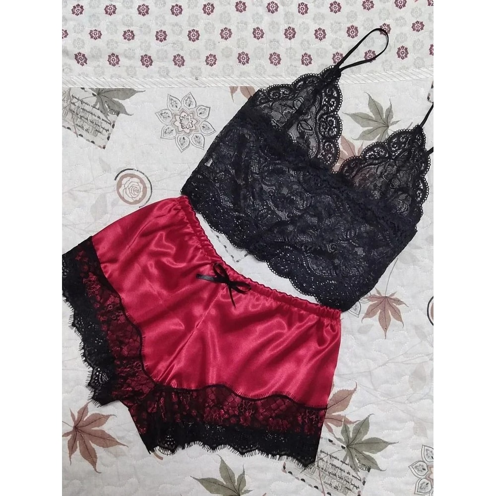 Lace Crop Top And Shorts Pajama Set 10
