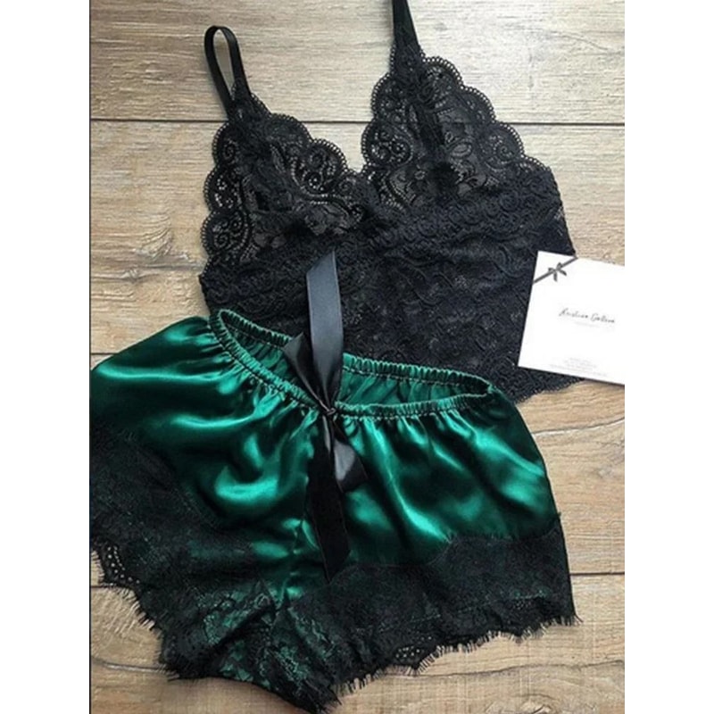 Lace Crop Top And Shorts Pajama Set 8