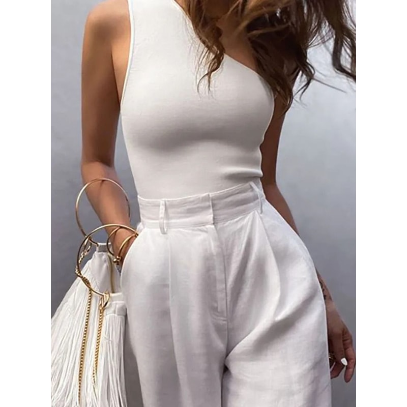 Womens One Shoulder Sports Crop Tank Top For Fitness And Casual Wear 1