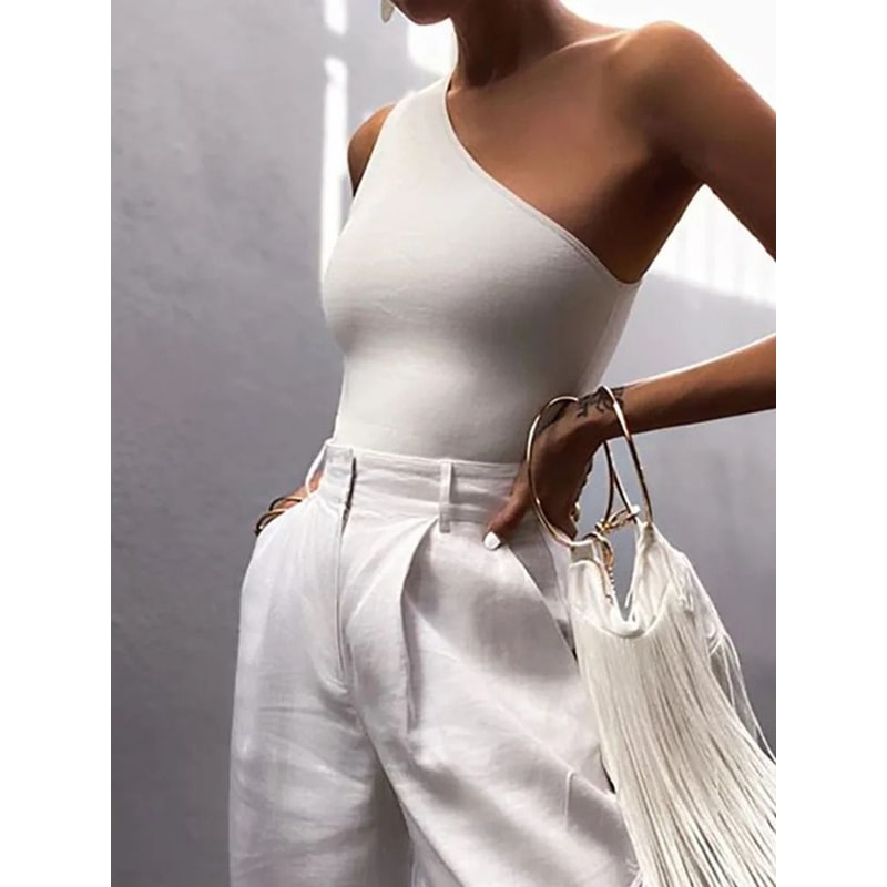 Womens One Shoulder Sports Crop Tank Top For Fitness And Casual Wear 2