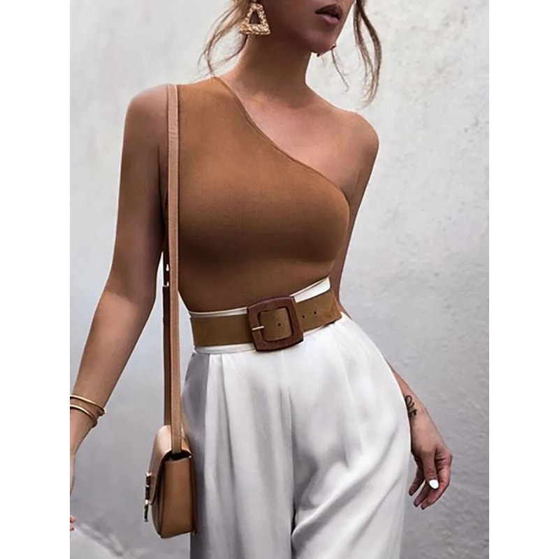 Womens One Shoulder Sports Crop Tank Top For Fitness And Casual Wear 5