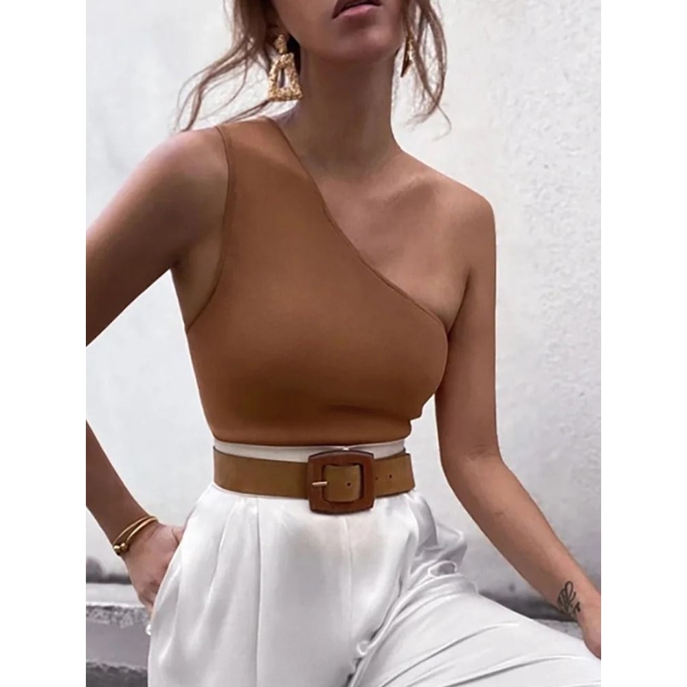 Womens One Shoulder Sports Crop Tank Top For Fitness And Casual Wear 7