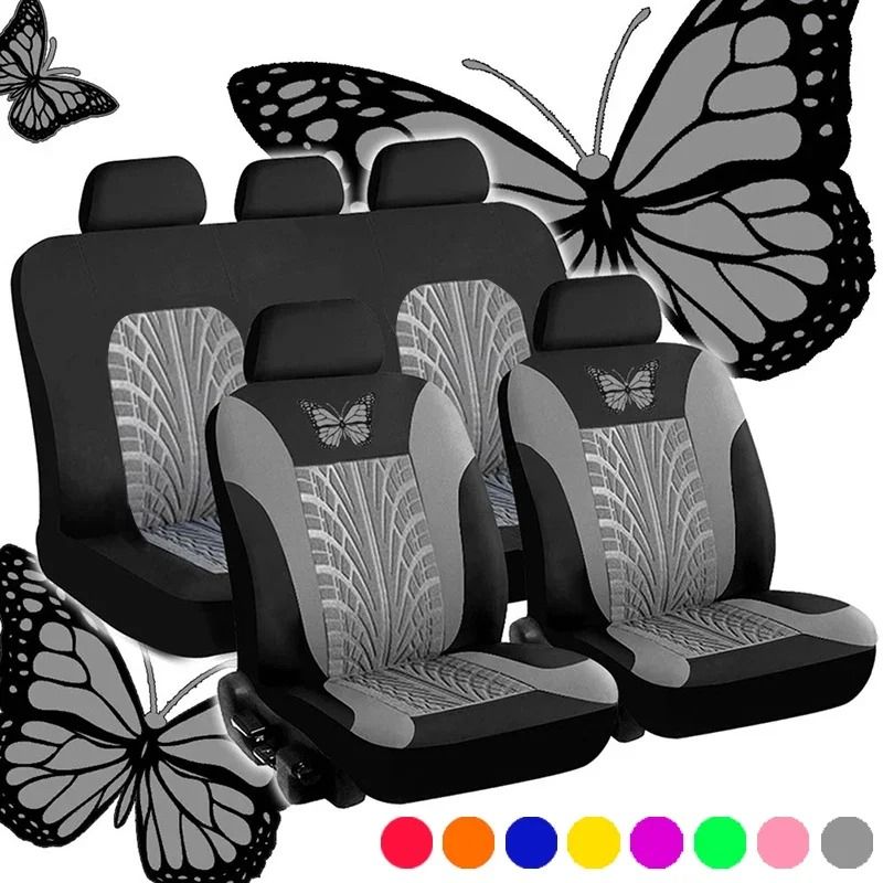 Universal Car Seat Cover Full Set With Butterfly Embroidery Design 1