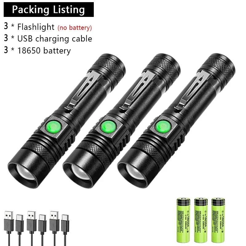 USB Rechargeable Portable LED Flashlight For Outdoor Use 8