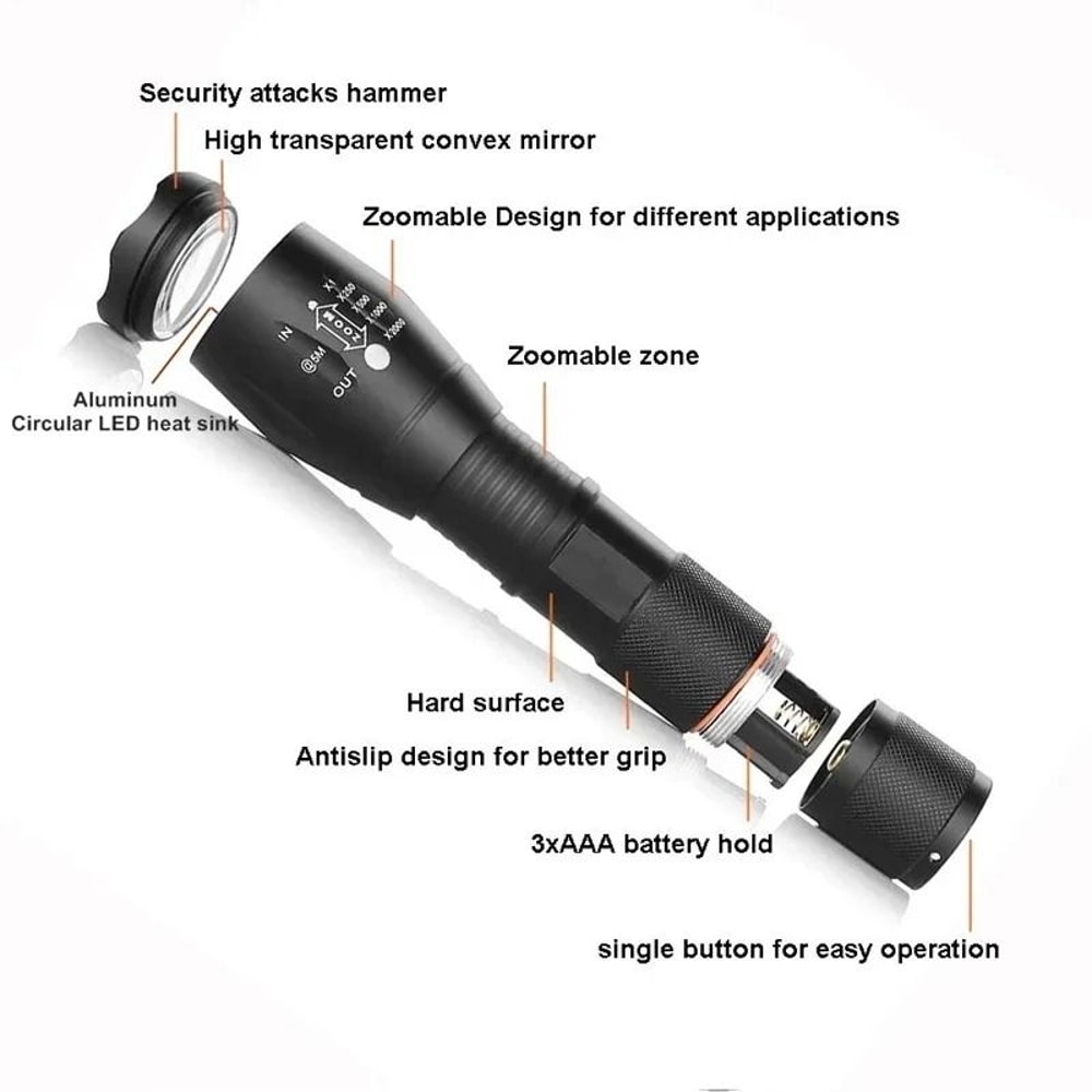 High Power LED Flashlight With Zoom And Multiple Light Modes 2