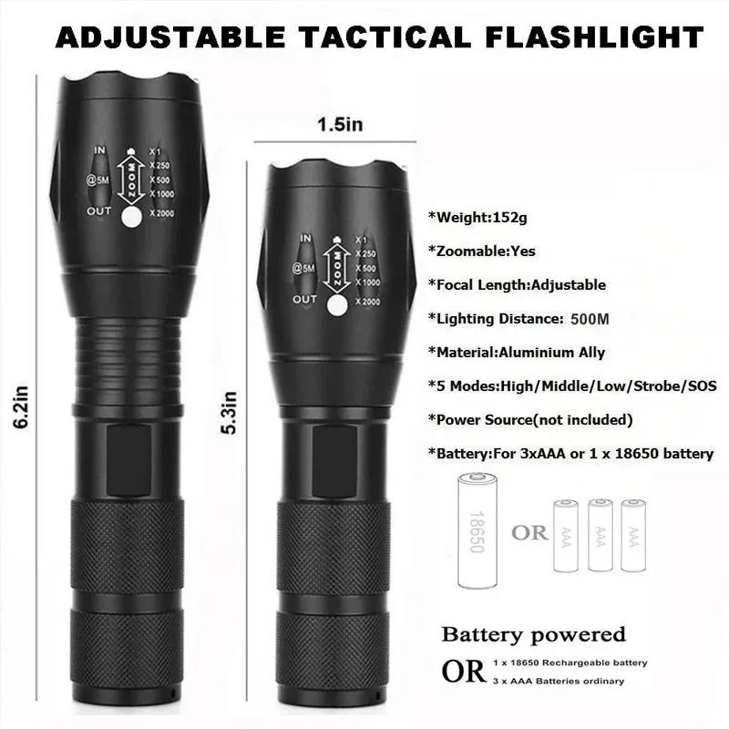 High Power LED Flashlight With Zoom And Multiple Light Modes 3