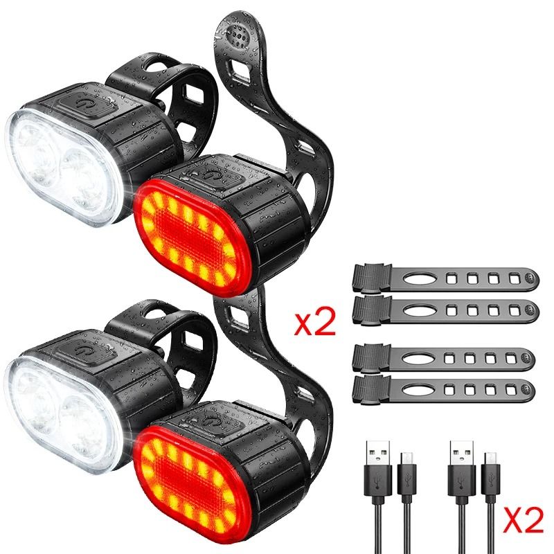 USB Rechargeable Bicycle Front And Rear Light Set For Safe Cycling 10