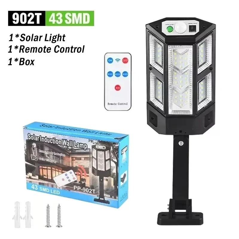 Solar Motion Sensor Outdoor LED Wall Light With Remote Control 9