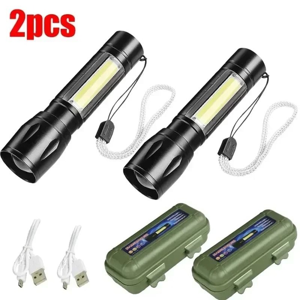 USB Rechargeable Mini COB And XPE LED Flashlight With Zoom And Pen Clip 9