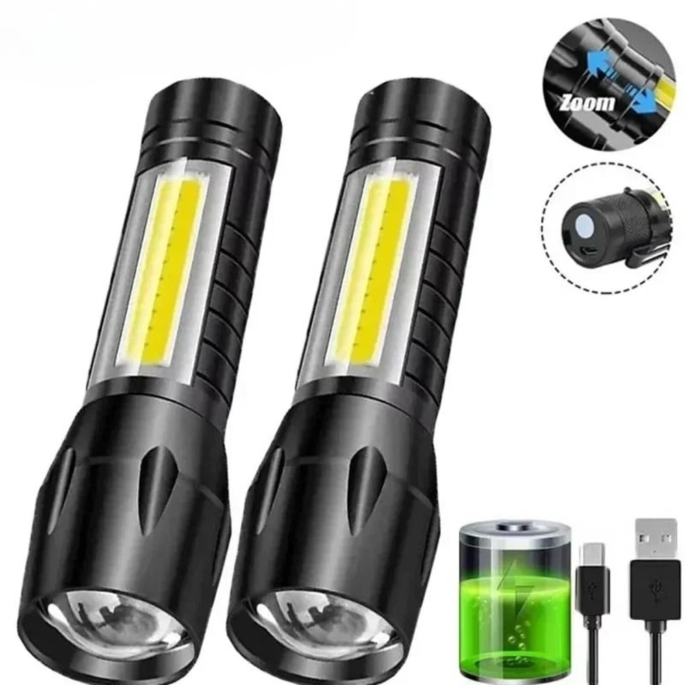 USB Rechargeable Mini COB And XPE LED Flashlight With Zoom And Pen Clip 11